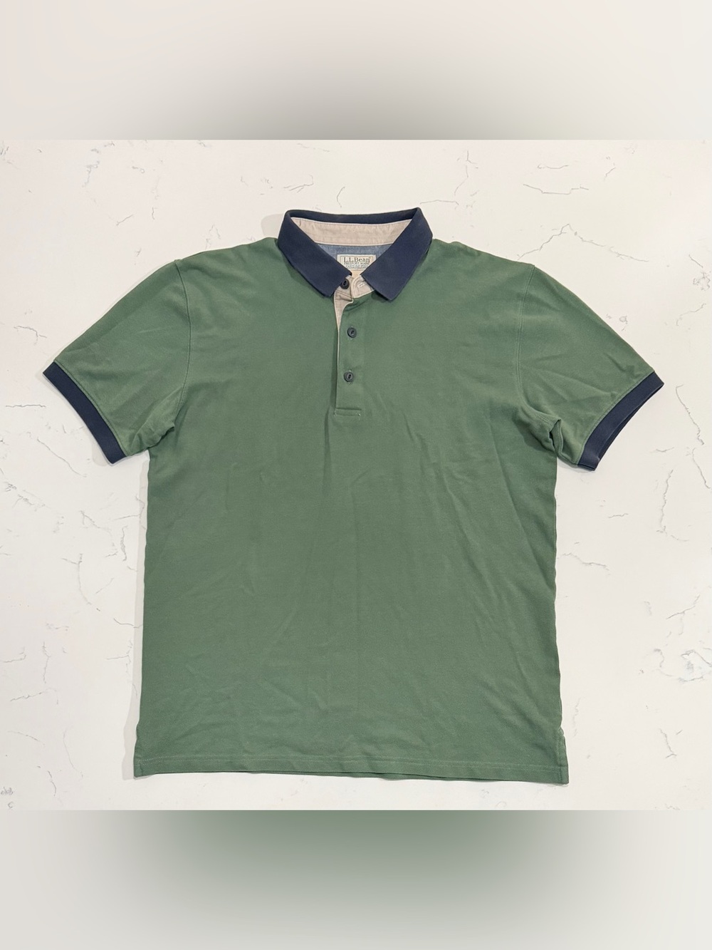 L.L.Bean Casco Bay Polo Shirt Men’s Medium Tall Green Navy 100% Cotton